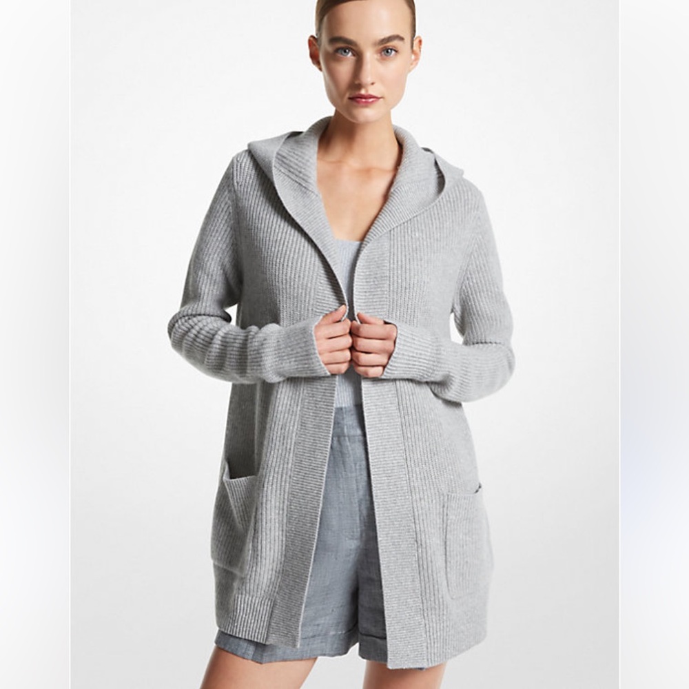 Repeat Easy Knit Open Cardigan sweater with hood light grey size 42/L long